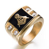 Men's Gold & Rhinestone Signet Masonic Ring - Zodeys