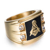 Men's Gold & Rhinestone Signet Masonic Ring - Zodeys