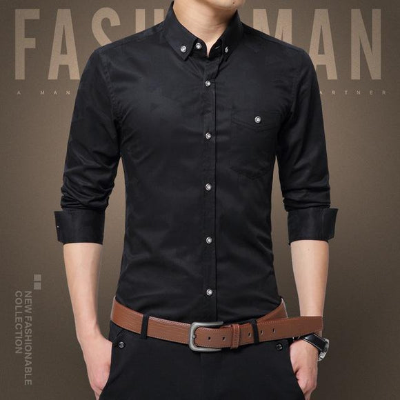 Casual Long Sleeve Jacquard Weave Slim Fit Shirt - Zodeys
