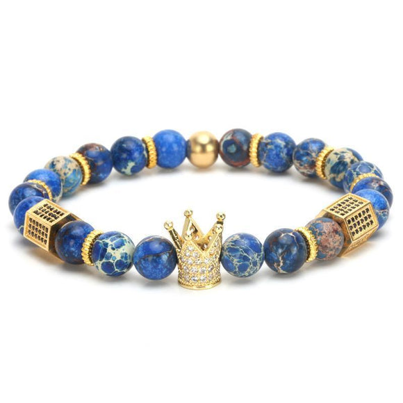El Rey Imperial Crown Micro-Paved Natural Stone Bracelet - Zodeys