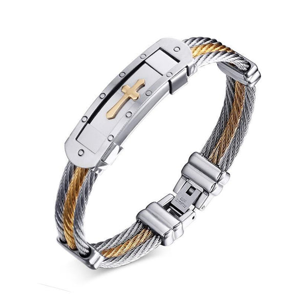 Steel Wire Chain Gold Cross Bracelet