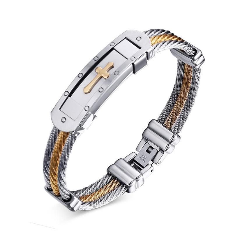 Steel Wire Chain Gold Cross Bracelet