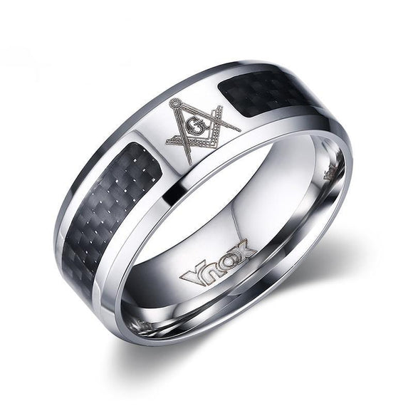 Beveled Carbon Fiber Inlay Masonic Ring - Zodeys