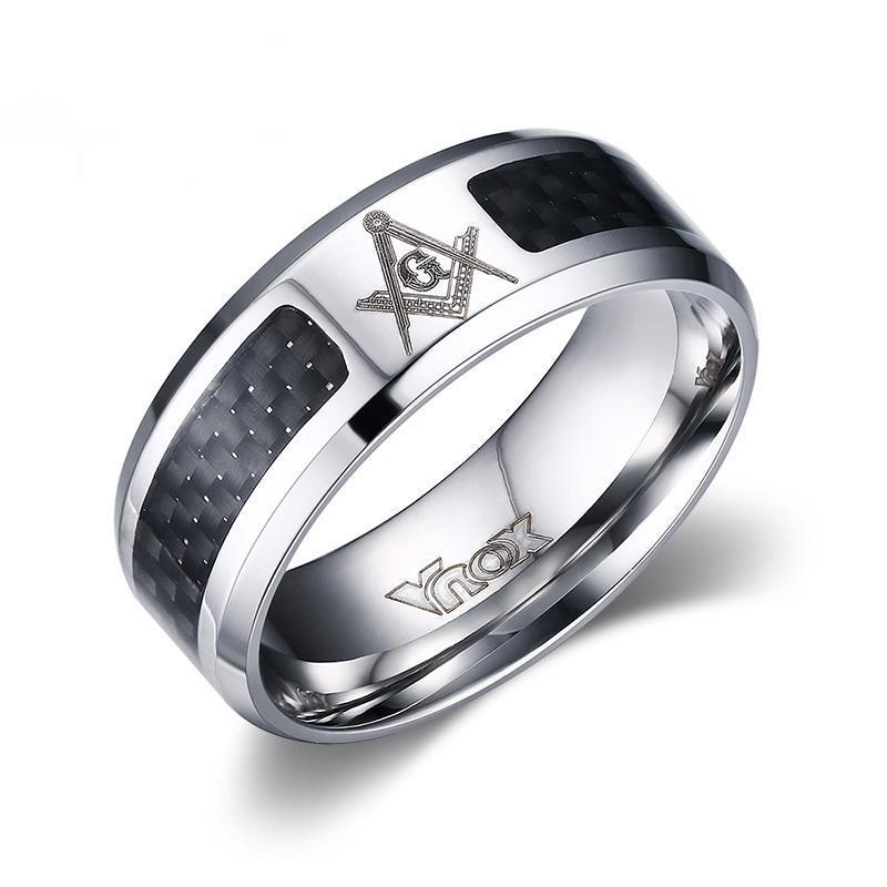 Beveled Carbon Fiber Inlay Masonic Ring - Zodeys