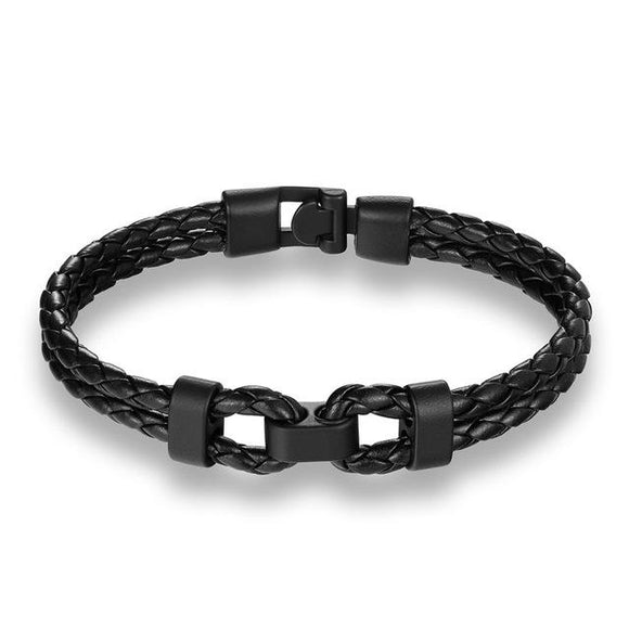 Retro Matte Black Leather Bracelet