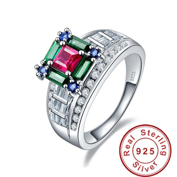 5.73ct Ruby Emerald Sapphire 925 Sterling Silver Wedding Ring - Zodeys