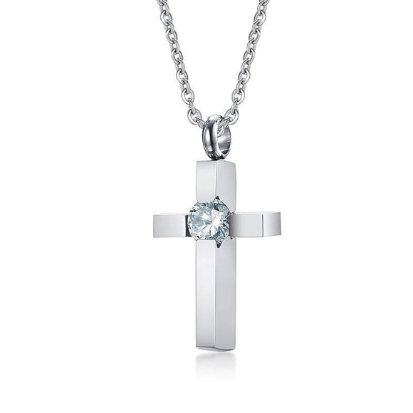 Chunky CZ Stud Steel Cross Necklace - Zodeys