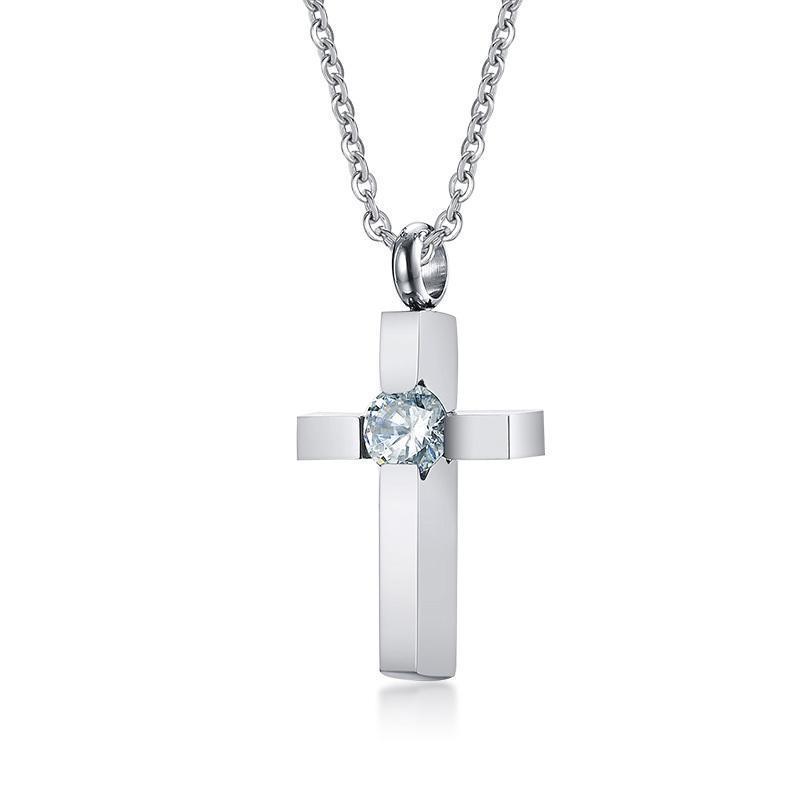Chunky CZ Stud Steel Cross Necklace - Zodeys