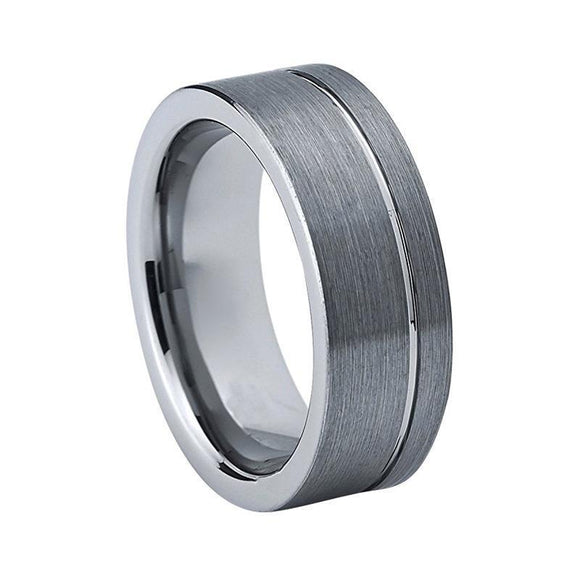 Brushed Finish Silver Groove Tungsten Band - Zodeys