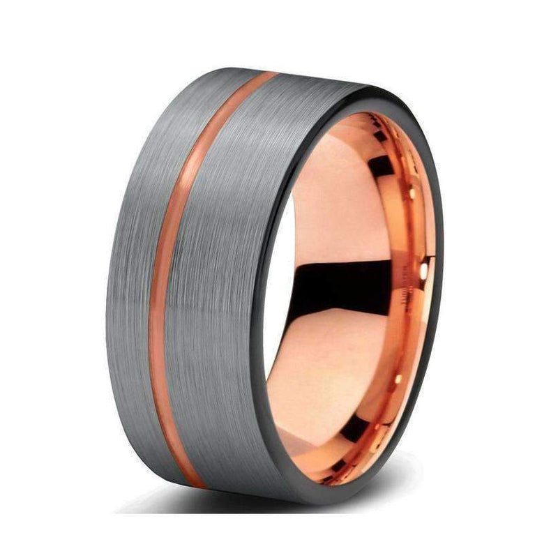 Brushed Silver Rose Gold Tungsten Carbide Ring - Zodeys