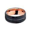 Mid-Groove Onyx Black & Rose Gold Tungsten Carbide Ring - Zodeys