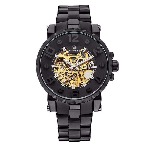 Onyx Gold Mechanical Skeleton Watch - Zodeys