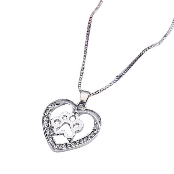 Crystal Rhinestone Dog Paw Necklace - Zodeys