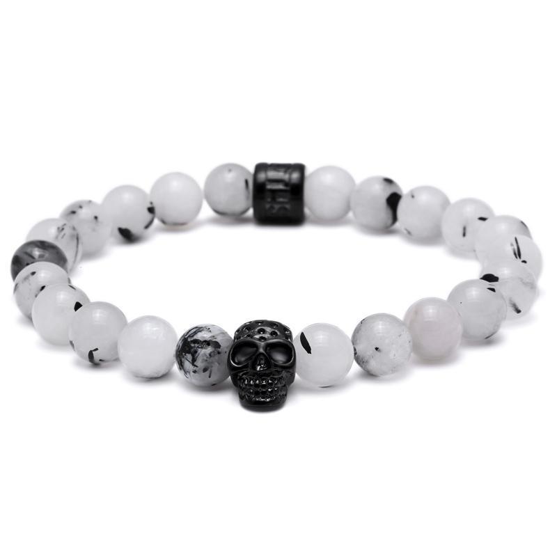 Goshenite Vanilla Haze Beaded Skull Bracelet - Zodeys