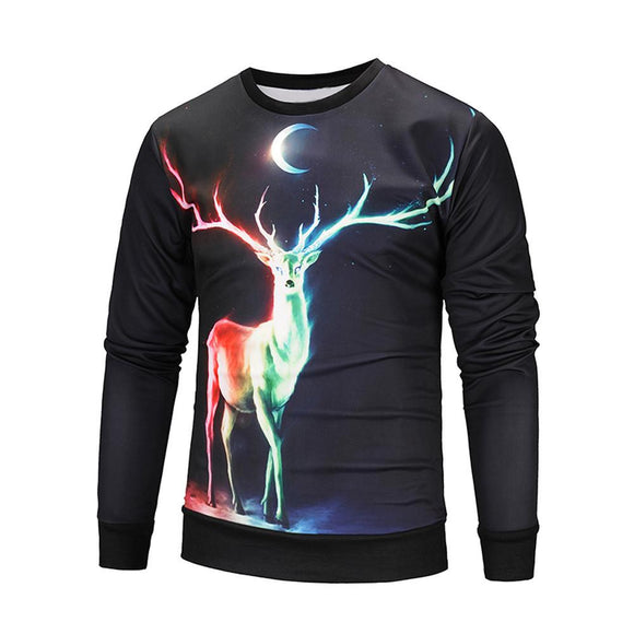 Men Printed Christmas Deer Long Sleeve Loose Blouse Casual Top - Zodeys