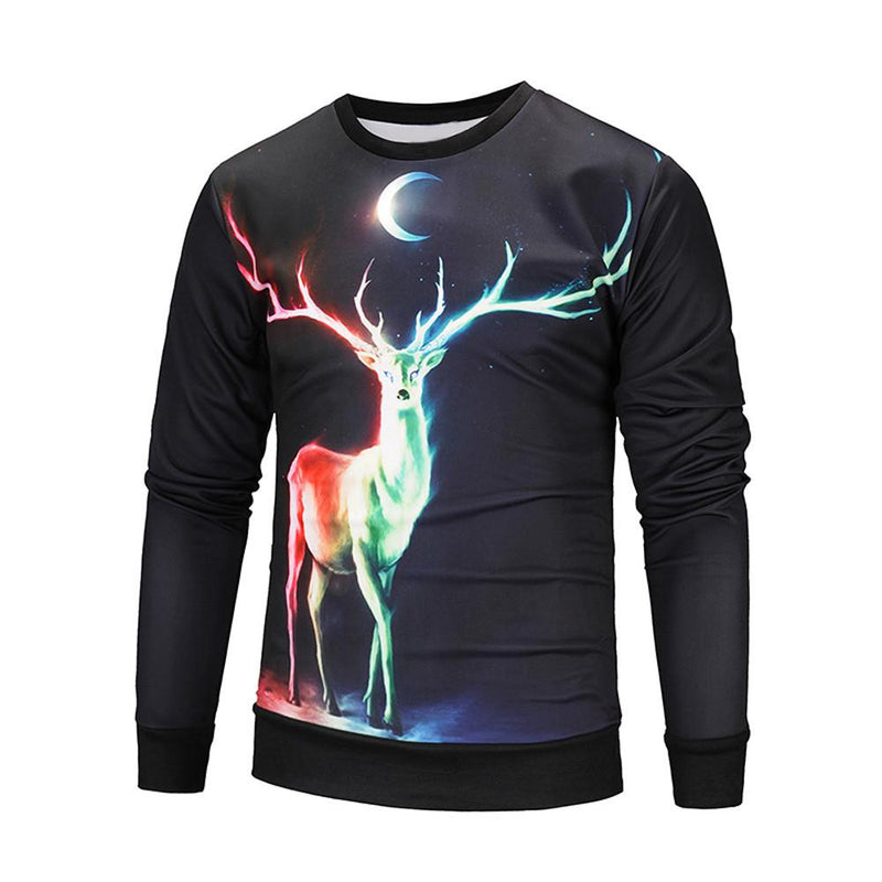 Men Printed Christmas Deer Long Sleeve Loose Blouse Casual Top - Zodeys