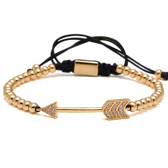Rhinestone Paved Gold Arrow Beaded Macrame Bracelet