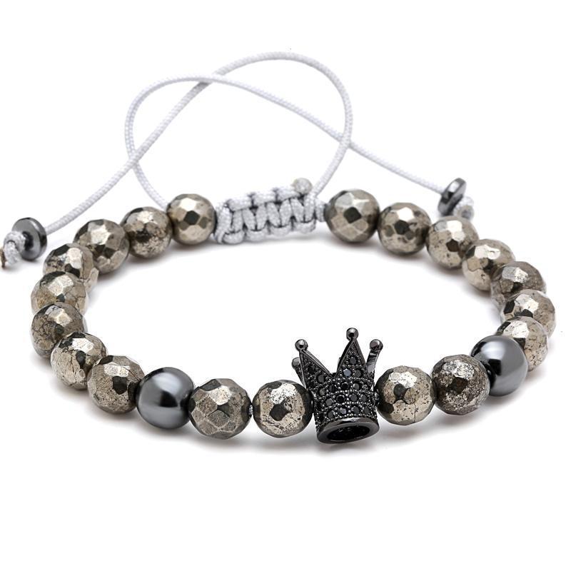 Vanilla Ice Beaded Rhinestone Crown Macrame Bracelet - Zodeys