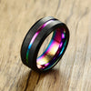 Black Brushed Rainbow Grooved Tungsten Carbide Ring - Zodeys