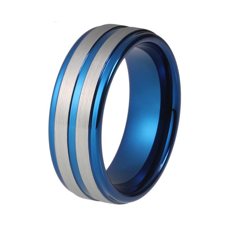 Grooved & Brushed Finish Chill Blue Tungsten Band - Zodeys