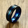 Blue Carbon Fiber Grooved Matte Finished Tungsten Ring - Zodeys