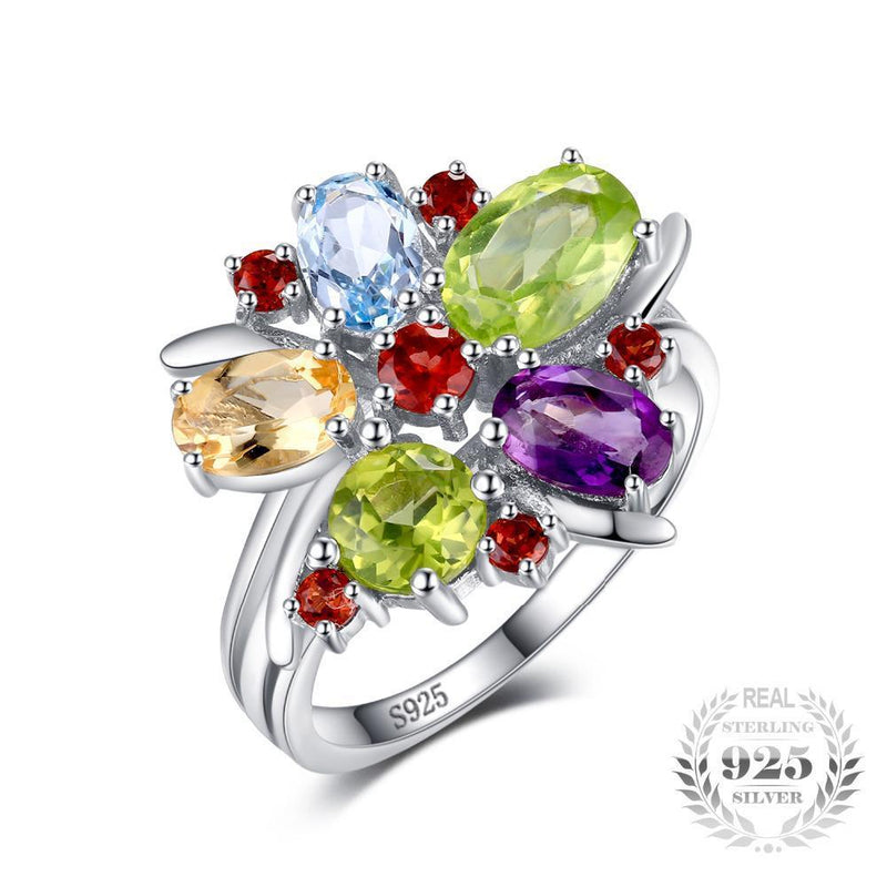 Peruvian Flower 3.1ct Amethyst & Garnet Topaz Silver Ring - Zodeys
