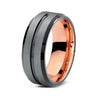 Mid-Groove Brushed Tungsten Carbide Rose Gold Inlay Ring - Zodeys