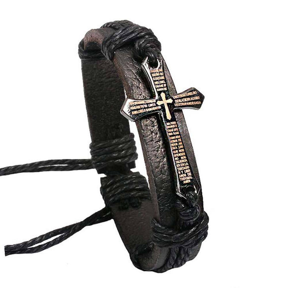 Cross Charm Leather Bracelet - Zodeys