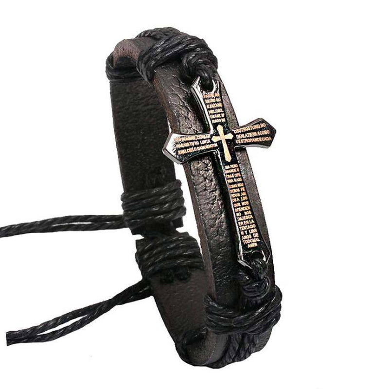 Cross Charm Leather Bracelet - Zodeys