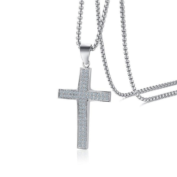 Sterling Rhinestone Stainless Steel Cross Necklace