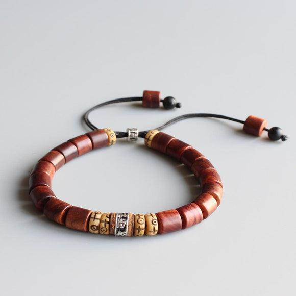 South Indian Sandalwood, White Copper & Yak Bone Bracelet