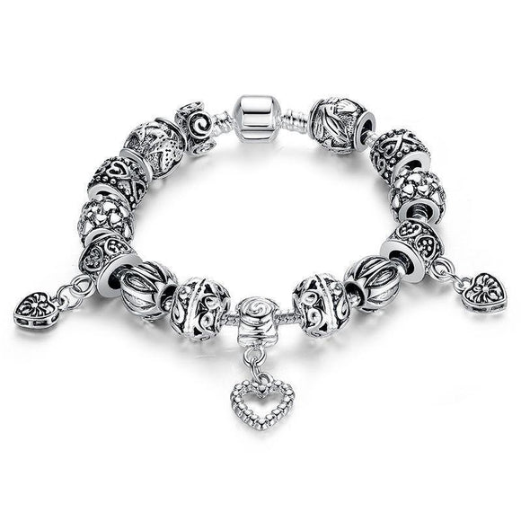 Cupid's Cutey 925 Silver Heart Charms Beaded Bracelet - Zodeys