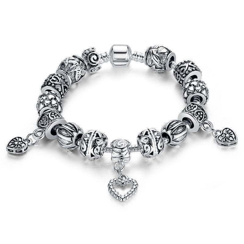 Cupid's Cutey 925 Silver Heart Charms Beaded Bracelet - Zodeys