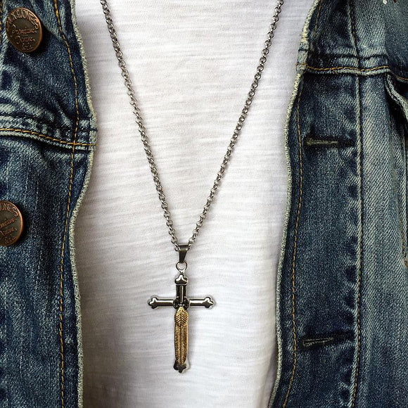 Takahashi Goro Feather Jesus Cross Necklace - Zodeys
