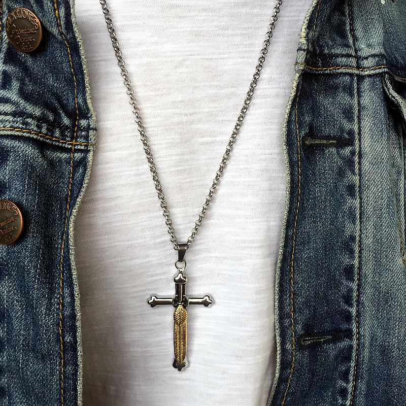 Takahashi Goro Feather Jesus Cross Necklace - Zodeys
