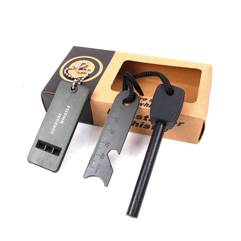5 in 1 Magnesium Fire Starter Striker Ferro Rod with Survival Whistle - Zodeys