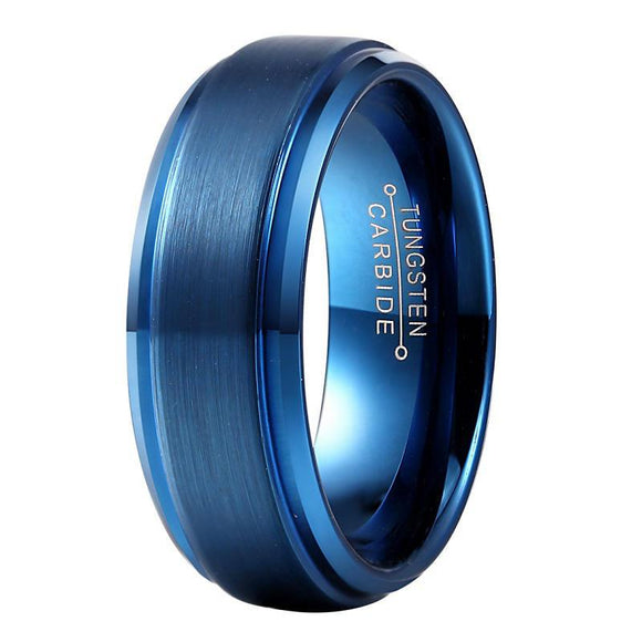 Brushed Center Polished Edges Pacific Blue Tungsten Carbide Ring - Zodeys