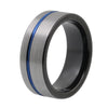 Grooved Ocean Black Silver Brushed Tungsten Ring - Zodeys