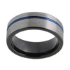 Grooved Ocean Black Silver Brushed Tungsten Ring - Zodeys