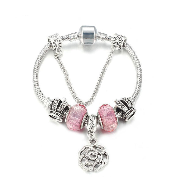 Love Pink Flower Charm Chain Bracelet - Zodeys