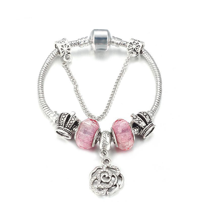Love Pink Flower Charm Chain Bracelet - Zodeys