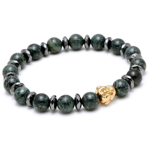 Natural Malachite & Chipped Hematite Gold Buddha Bracelet
