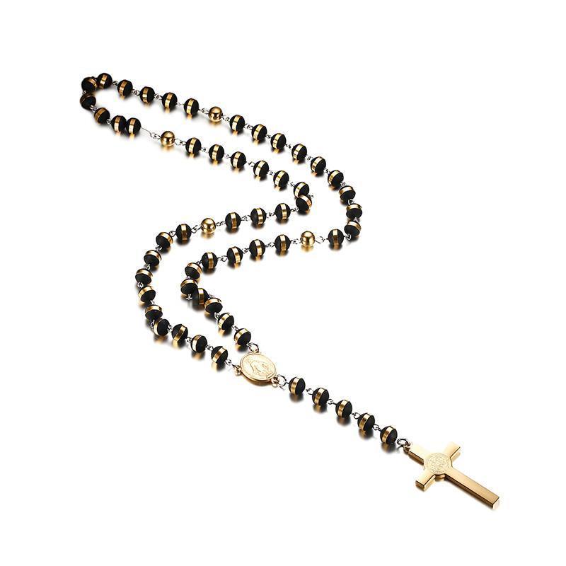Polished Agate Stone Gold Rosary Necklace - Zodeys