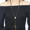 Polished Agate Stone Gold Rosary Necklace - Zodeys
