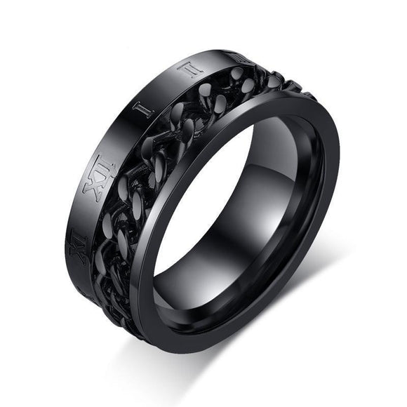 Konviction Roman Numeral & Chain Steel Spinner Ring - Zodeys