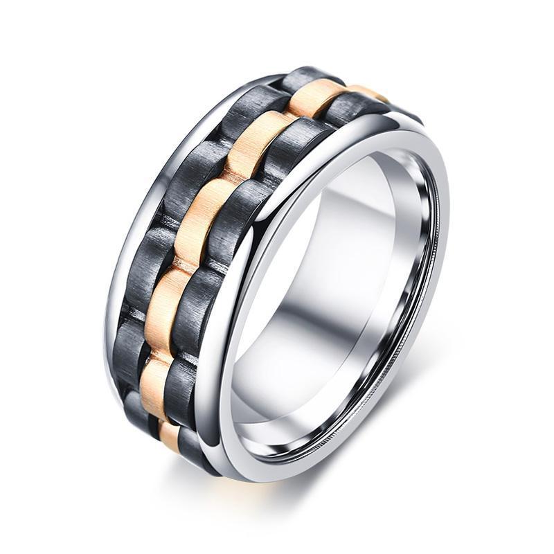 Matte Finished Three Tone Brick & Gear Rose Gold Spinner Ring - Zodeys