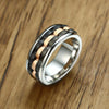 Matte Finished Three Tone Brick & Gear Rose Gold Spinner Ring - Zodeys