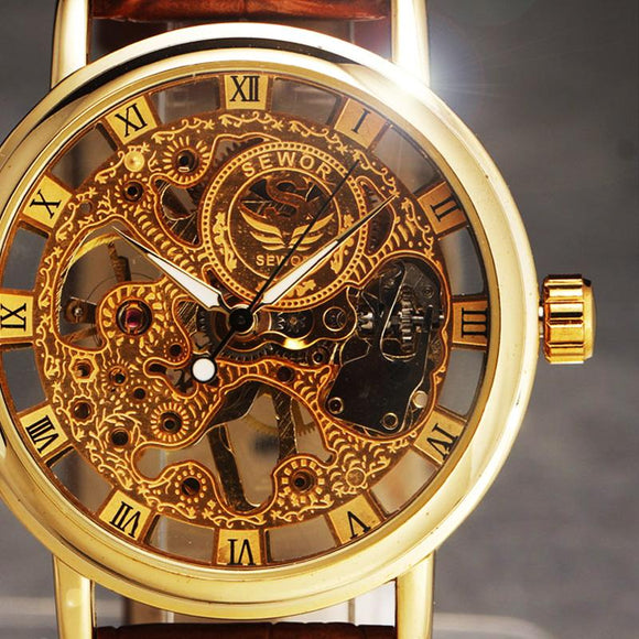 Hand Wind Ultra Thin Leather Skeleton Watch - Zodeys