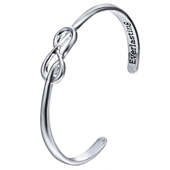Engraved Open Cuff Silver Infinity Bangle Bracelet - Zodeys