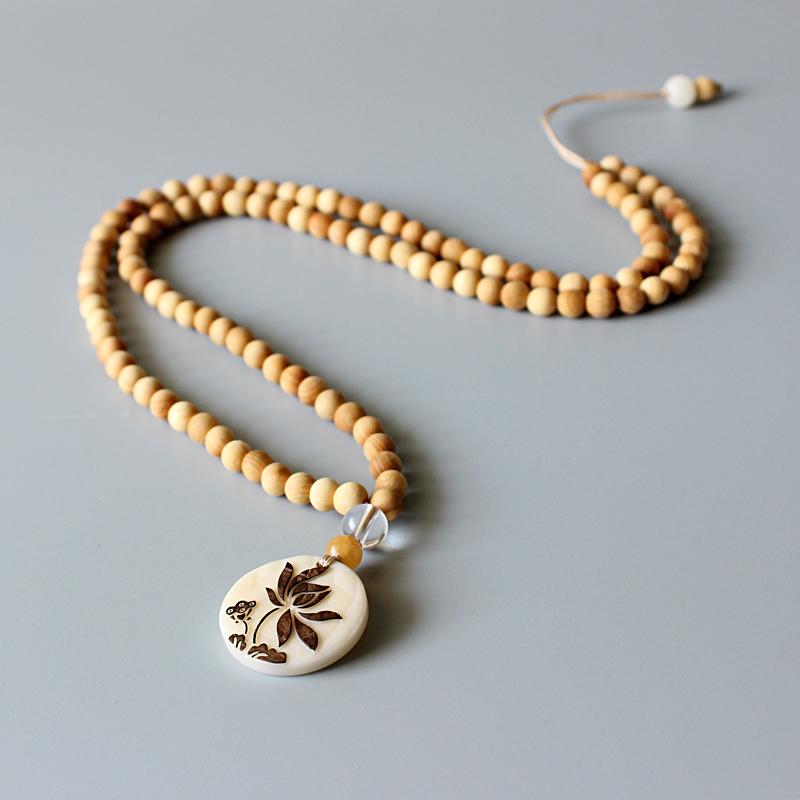 Tagua Nut Hand-carved Lotus Flower Mala Beads Necklace - Zodeys